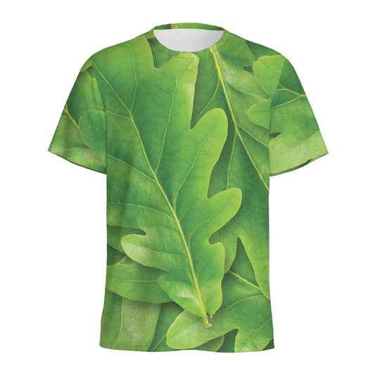 Green Oak Leaf Print Men's Sports T-Shirt