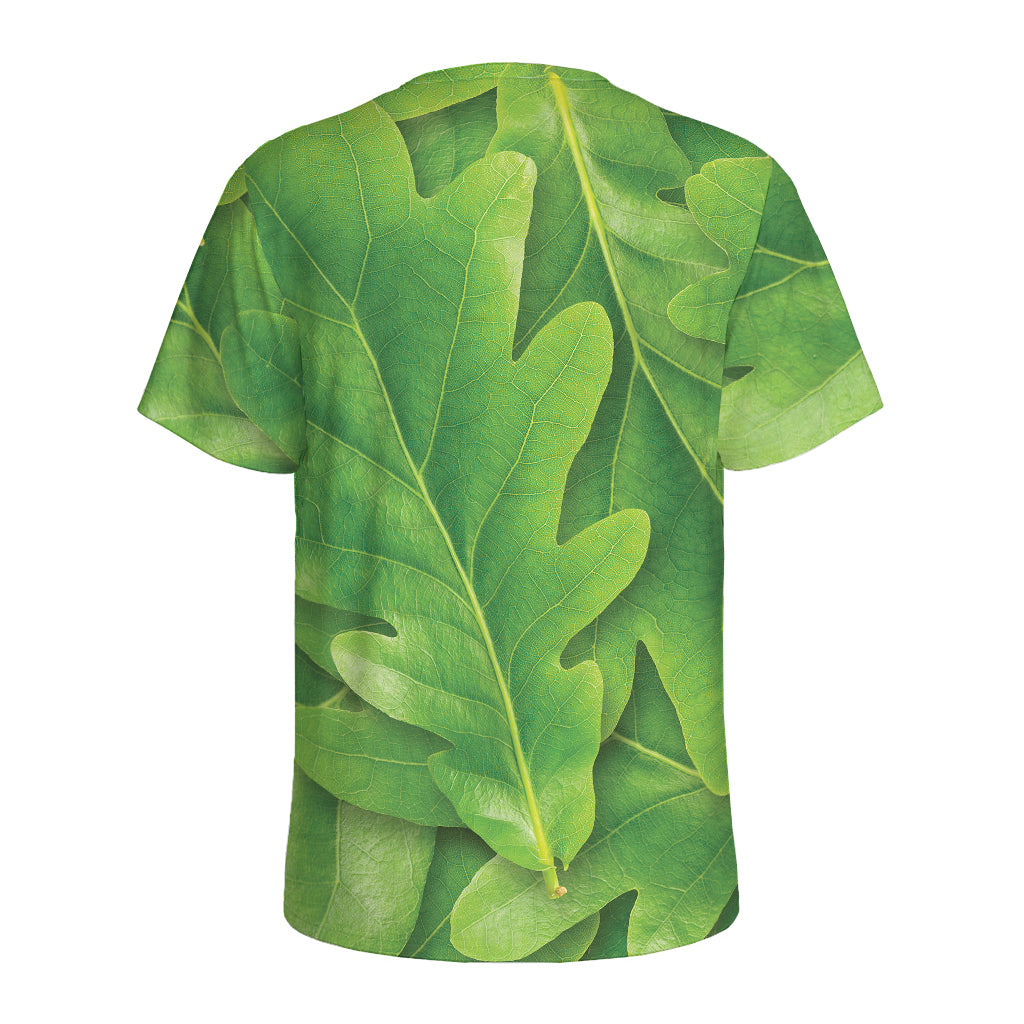 Green Oak Leaf Print Men's Sports T-Shirt