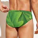 Green Oak Leaf Print Men's Swim Briefs