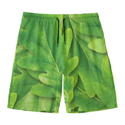 Green Oak Leaf Print Men's Swim Trunks