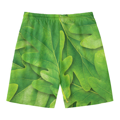 Green Oak Leaf Print Men's Swim Trunks