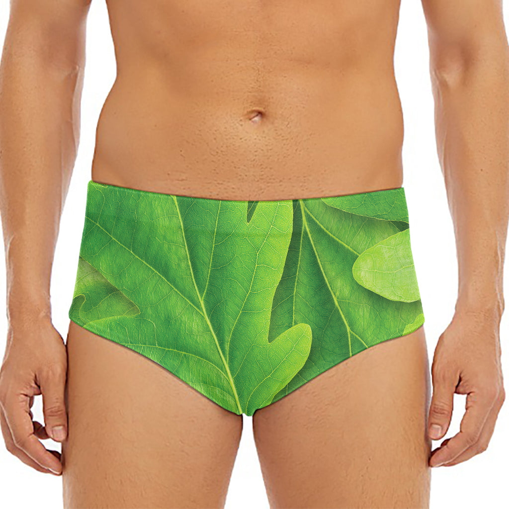 Green Oak Leaf Print Men's Triangle Swim Briefs