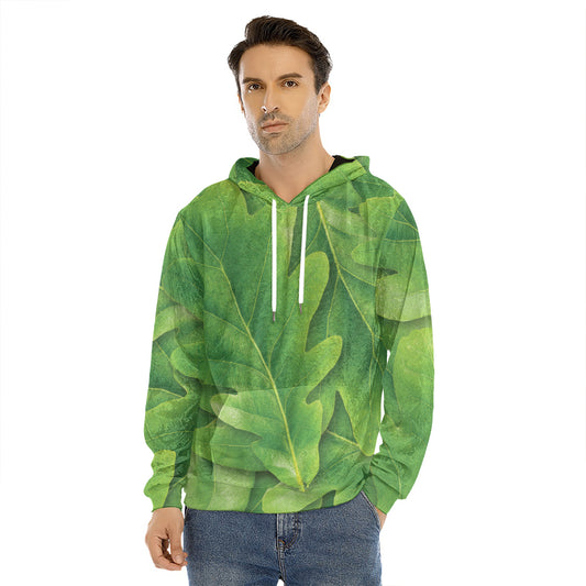 Green Oak Leaf Print Men's Velvet Pullover Hoodie