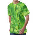 Green Oak Leaf Print Men's Velvet T-Shirt