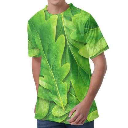 Green Oak Leaf Print Men's Velvet T-Shirt