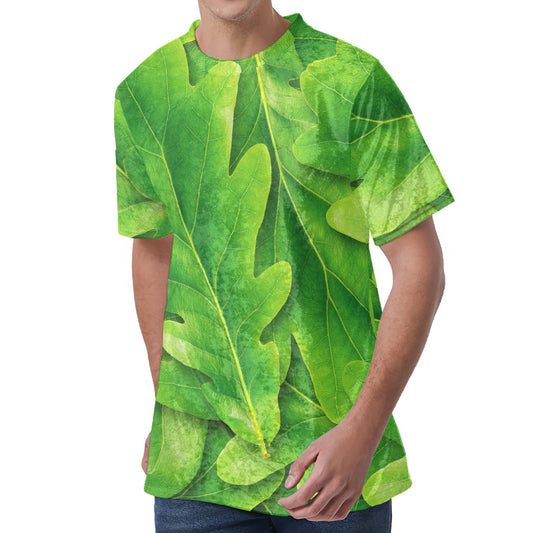 Green Oak Leaf Print Men's Velvet T-Shirt
