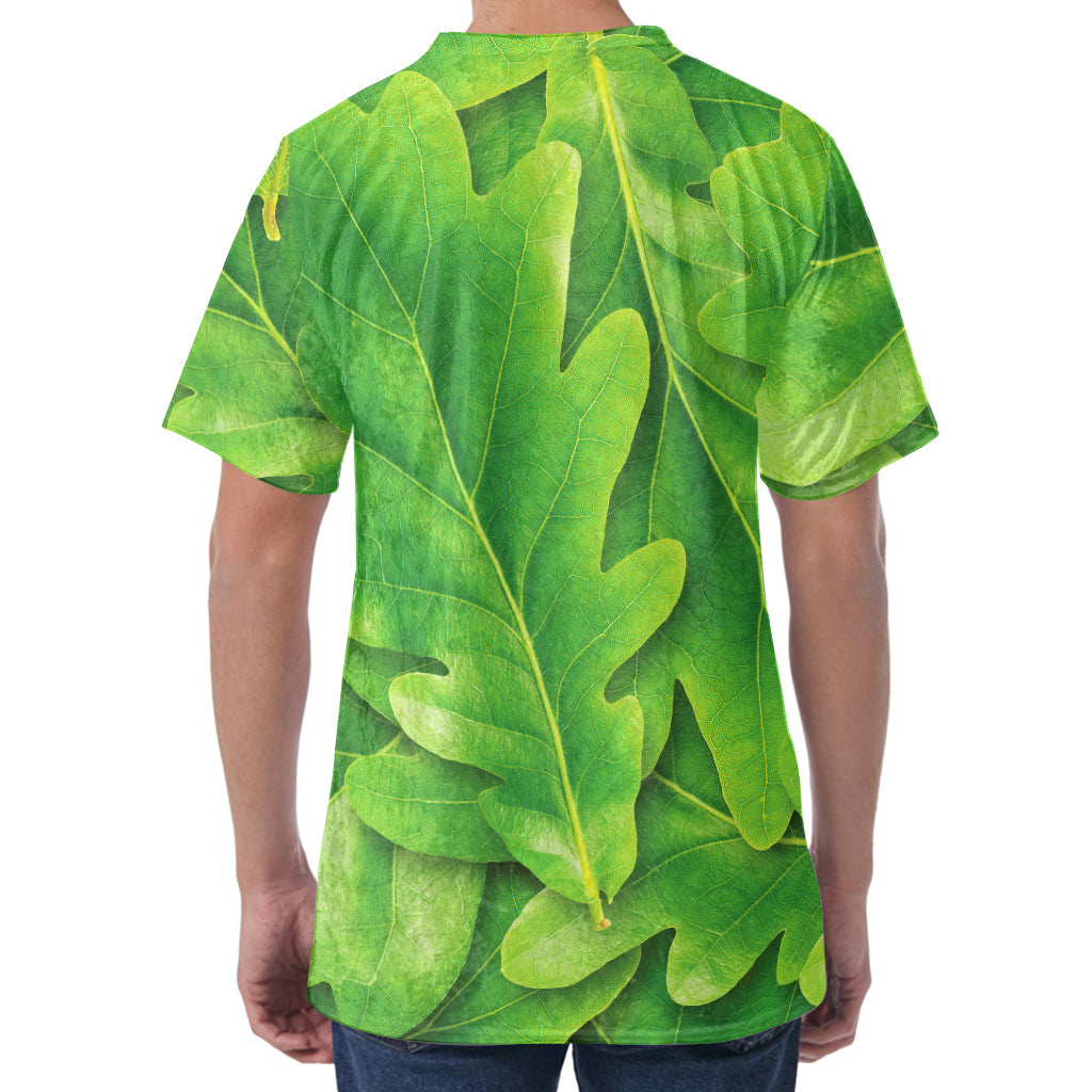 Green Oak Leaf Print Men's Velvet T-Shirt