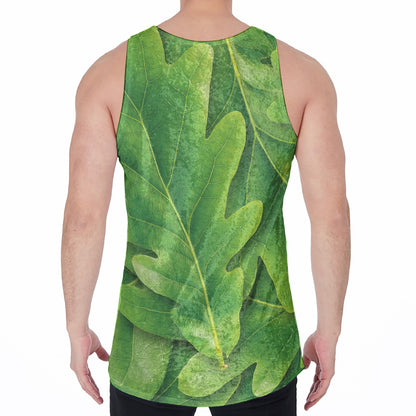 Green Oak Leaf Print Men's Velvet Tank Top