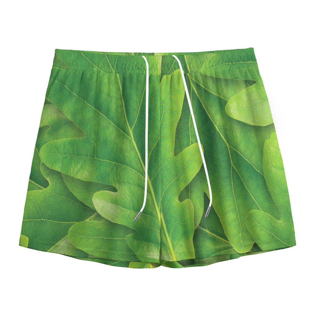 Green Oak Leaf Print Mesh Shorts