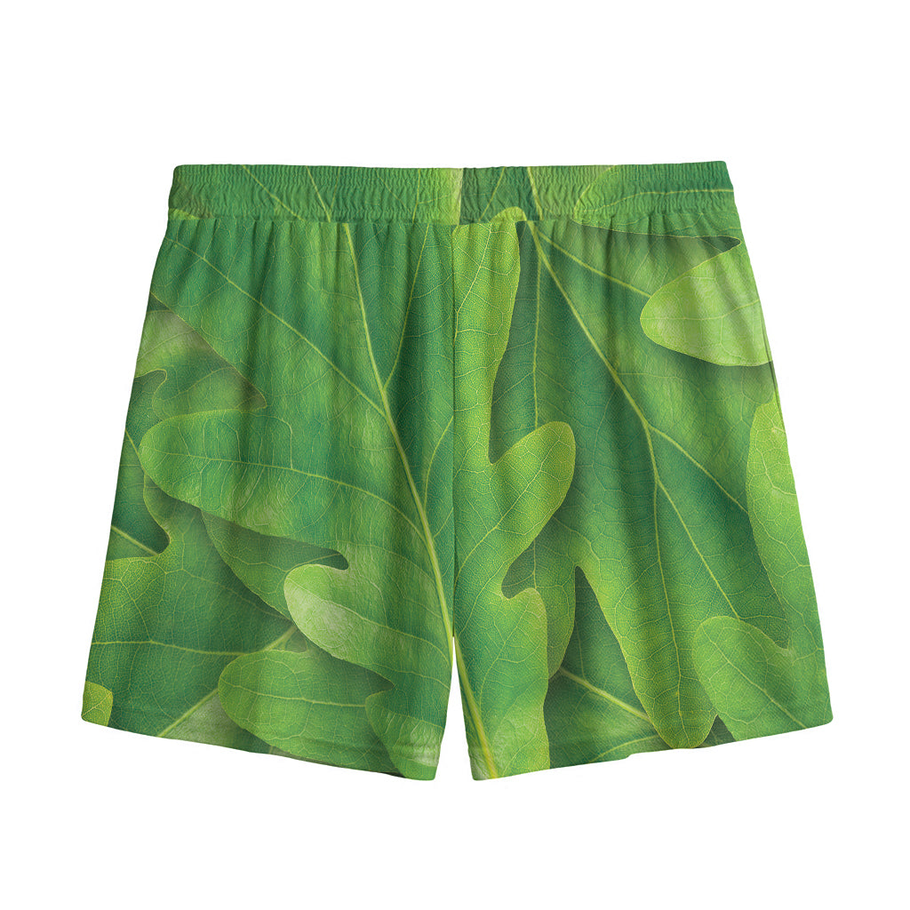 Green Oak Leaf Print Mesh Shorts