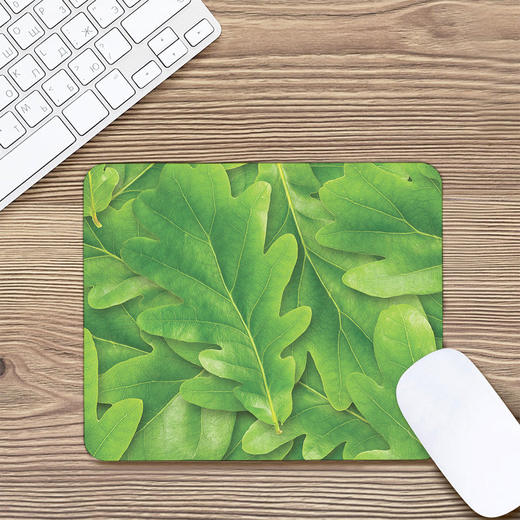Green Oak Leaf Print Mouse Pad