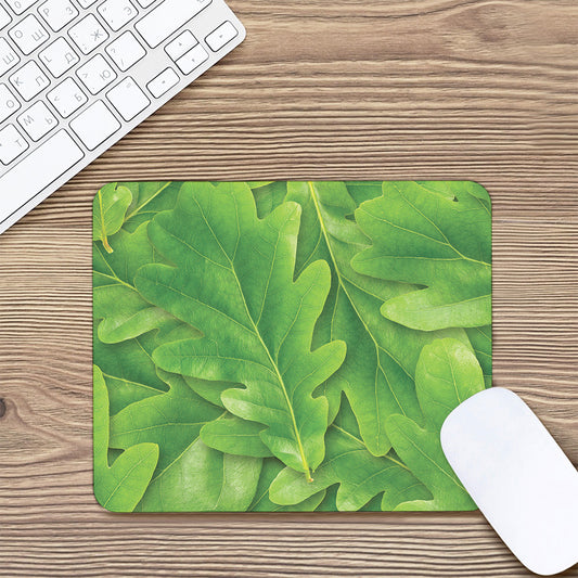 Green Oak Leaf Print Mouse Pad