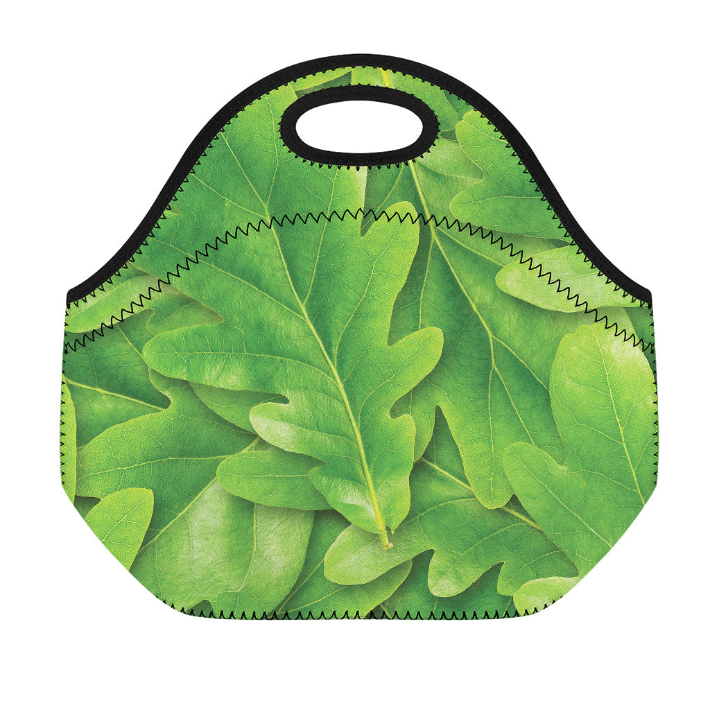 Green Oak Leaf Print Neoprene Lunch Bag