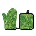 Green Oak Leaf Print Oven Mitt And Pot Holder Set