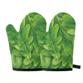 Green Oak Leaf Print Oven Mitts
