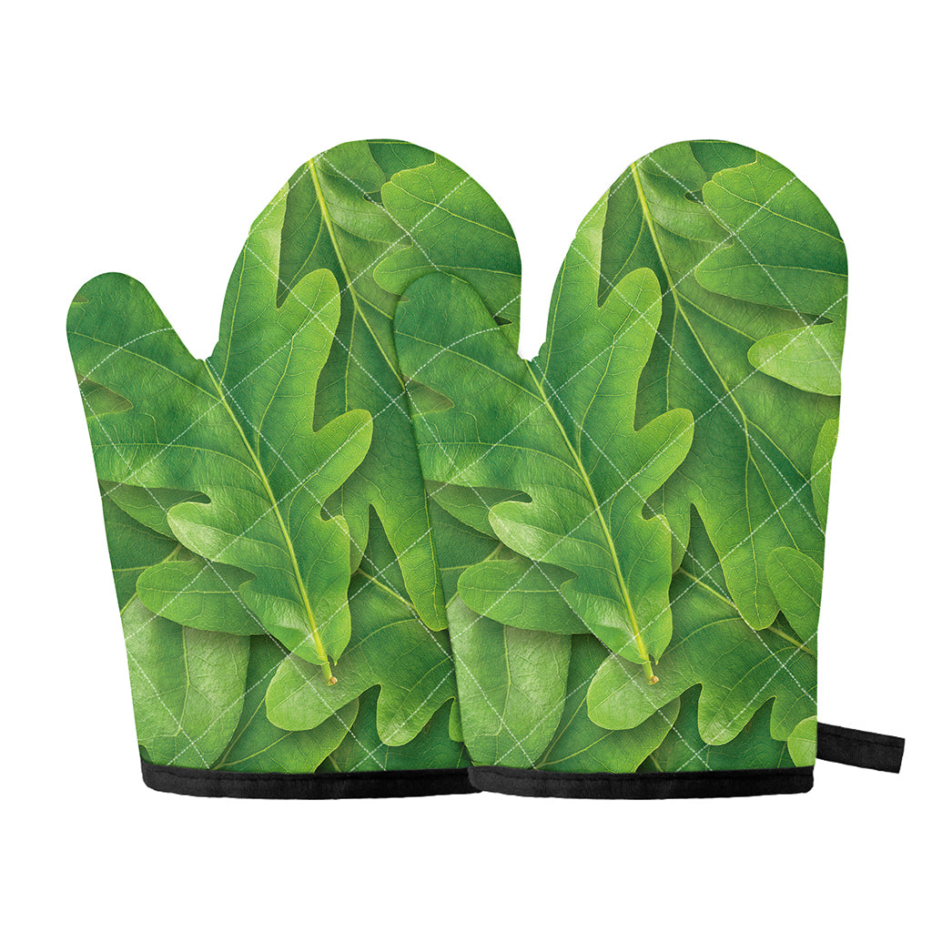 Green Oak Leaf Print Oven Mitts