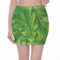 Green Oak Leaf Print Pencil Mini Skirt