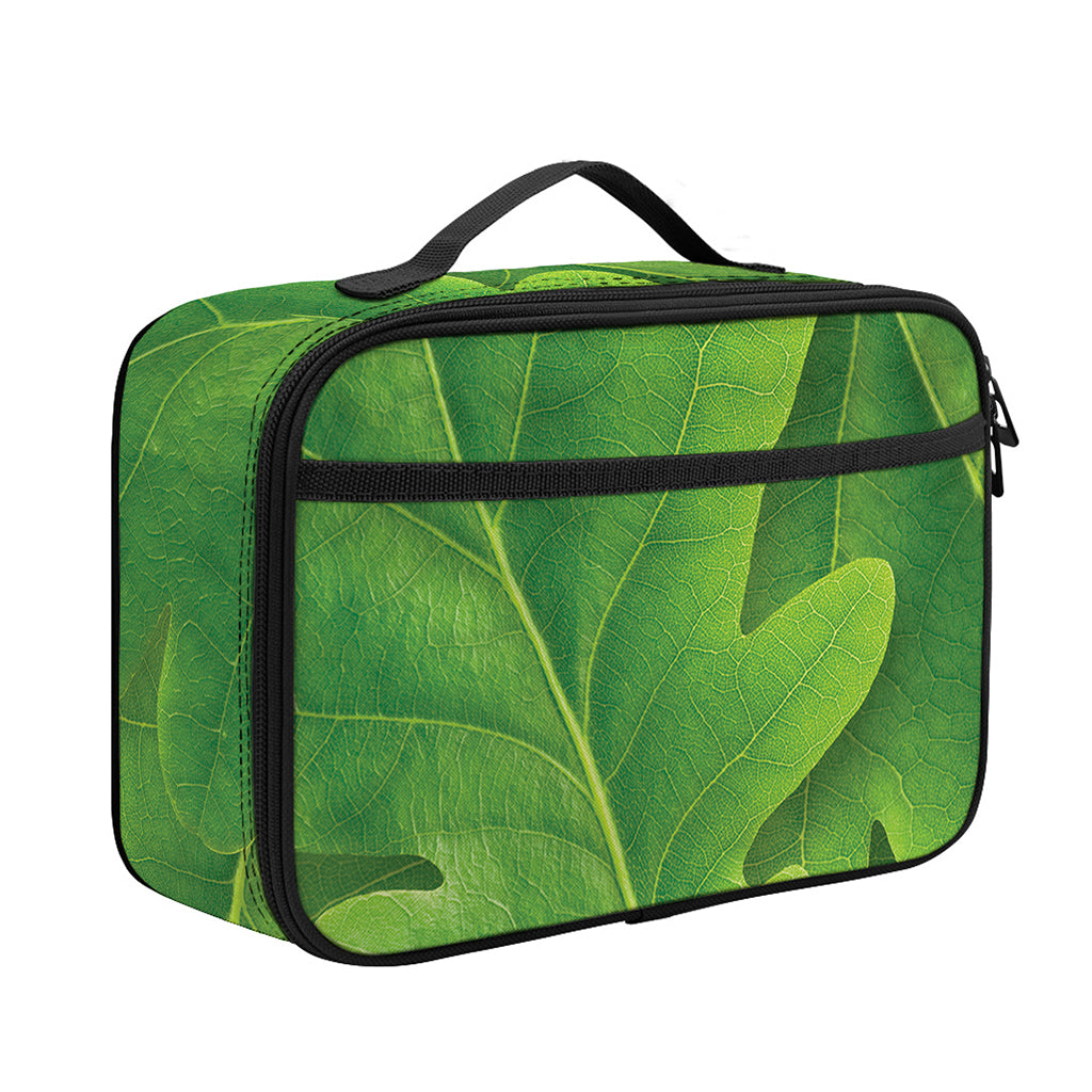 Green Oak Leaf Print Portable Lunch Bag