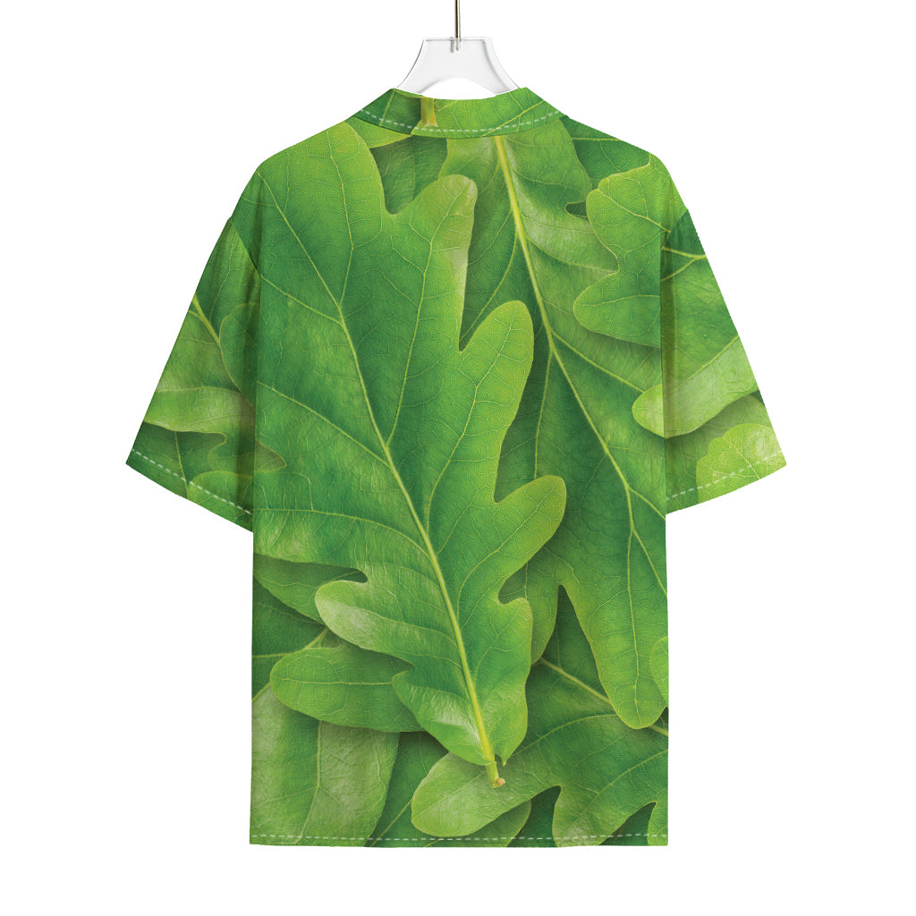 Green Oak Leaf Print Rayon Hawaiian Shirt