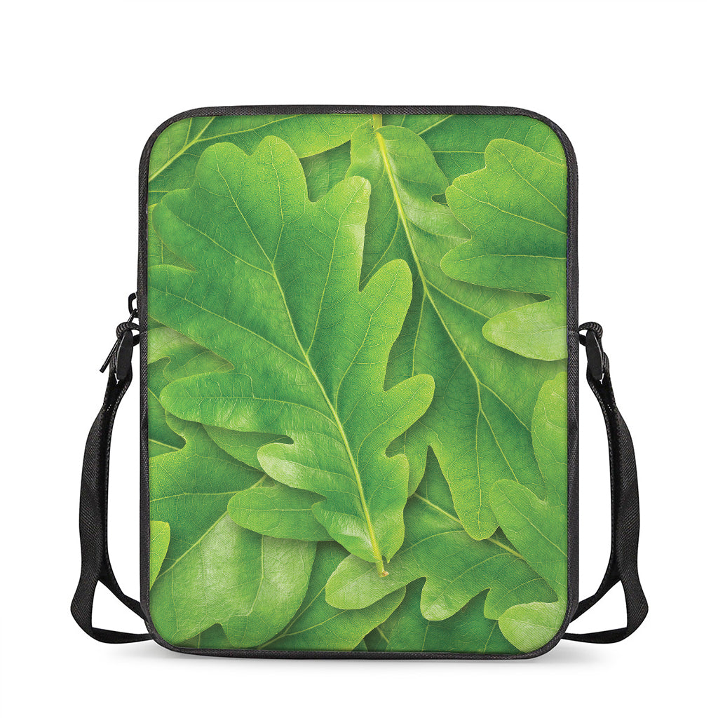 Green Oak Leaf Print Rectangular Crossbody Bag
