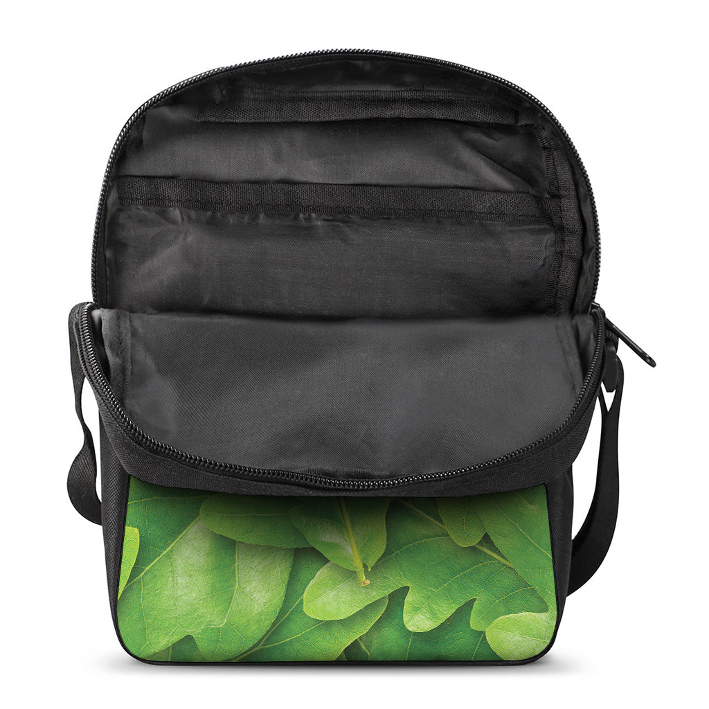 Green Oak Leaf Print Rectangular Crossbody Bag