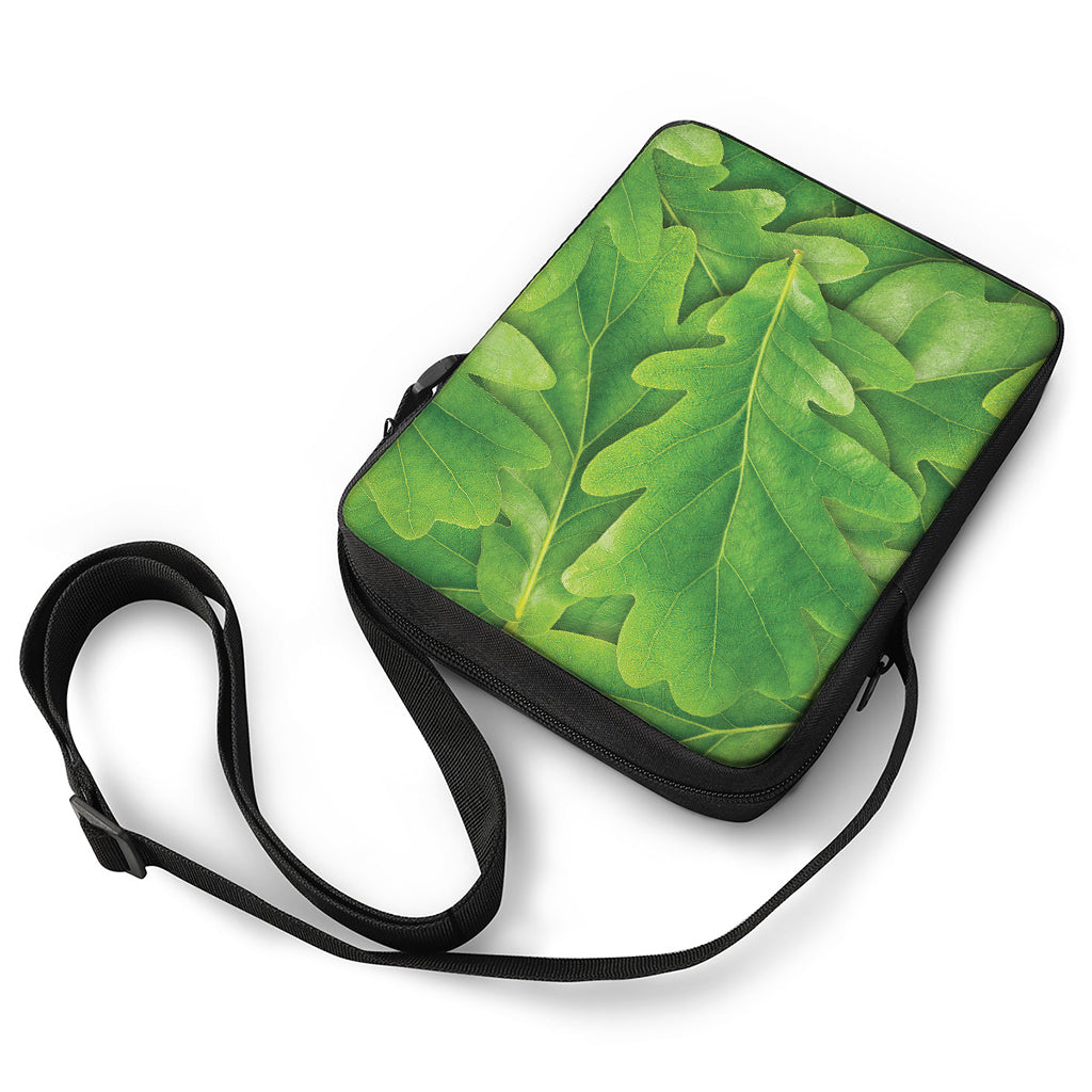 Green Oak Leaf Print Rectangular Crossbody Bag
