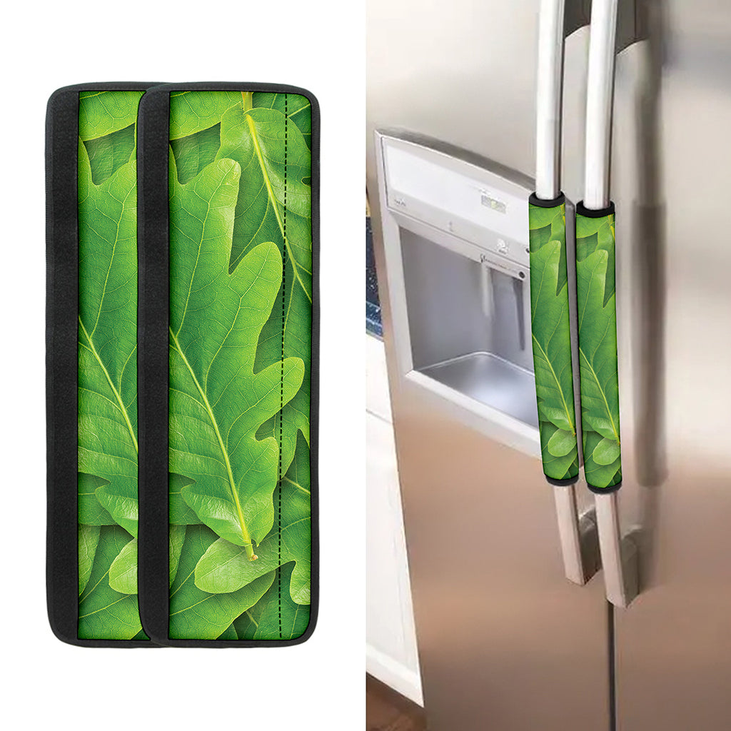 Green Oak Leaf Print Refrigerator Handle Covers