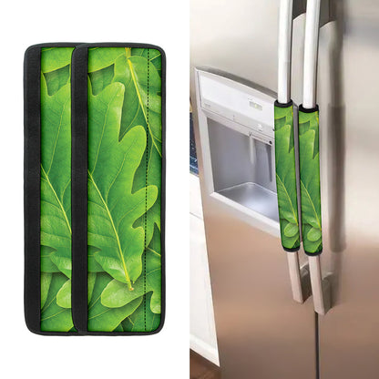Green Oak Leaf Print Refrigerator Handle Covers