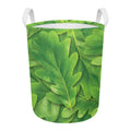 Green Oak Leaf Print Round Laundry Basket