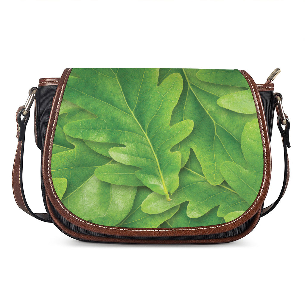 Green Oak Leaf Print Saddle Bag