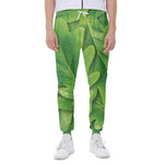 Green Oak Leaf Print Scuba Joggers