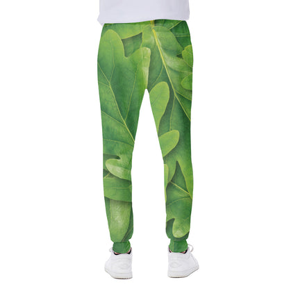 Green Oak Leaf Print Scuba Joggers