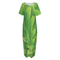 Green Oak Leaf Print Short Sleeve Long Nightdress