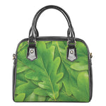 Green Oak Leaf Print Shoulder Handbag