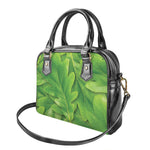 Green Oak Leaf Print Shoulder Handbag