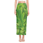 Green Oak Leaf Print Side Slit Maxi Skirt