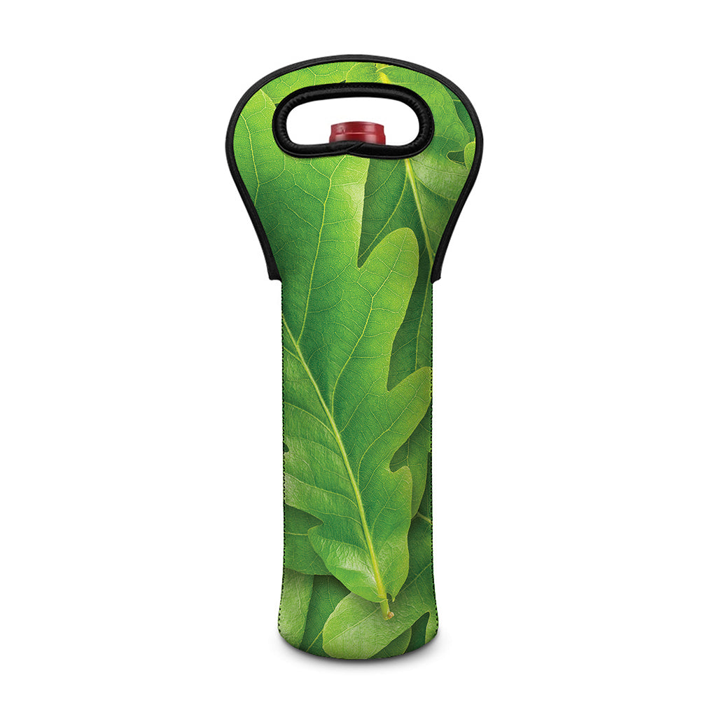 Green Oak Leaf Print Single Neoprene Wine Tote
