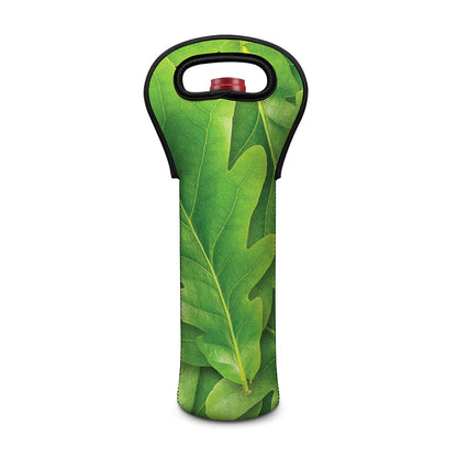 Green Oak Leaf Print Single Neoprene Wine Tote