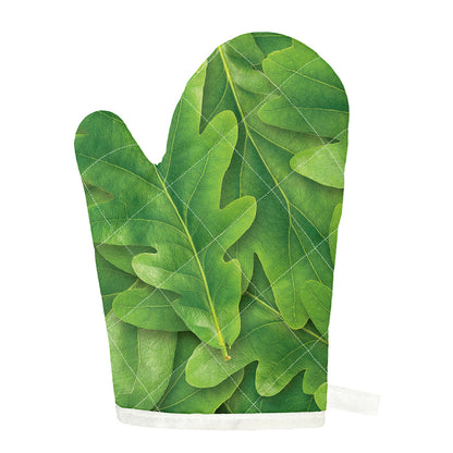 Green Oak Leaf Print Single Oven Mitt