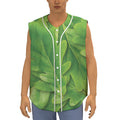Green Oak Leaf Print Sleeveless Baseball Jersey