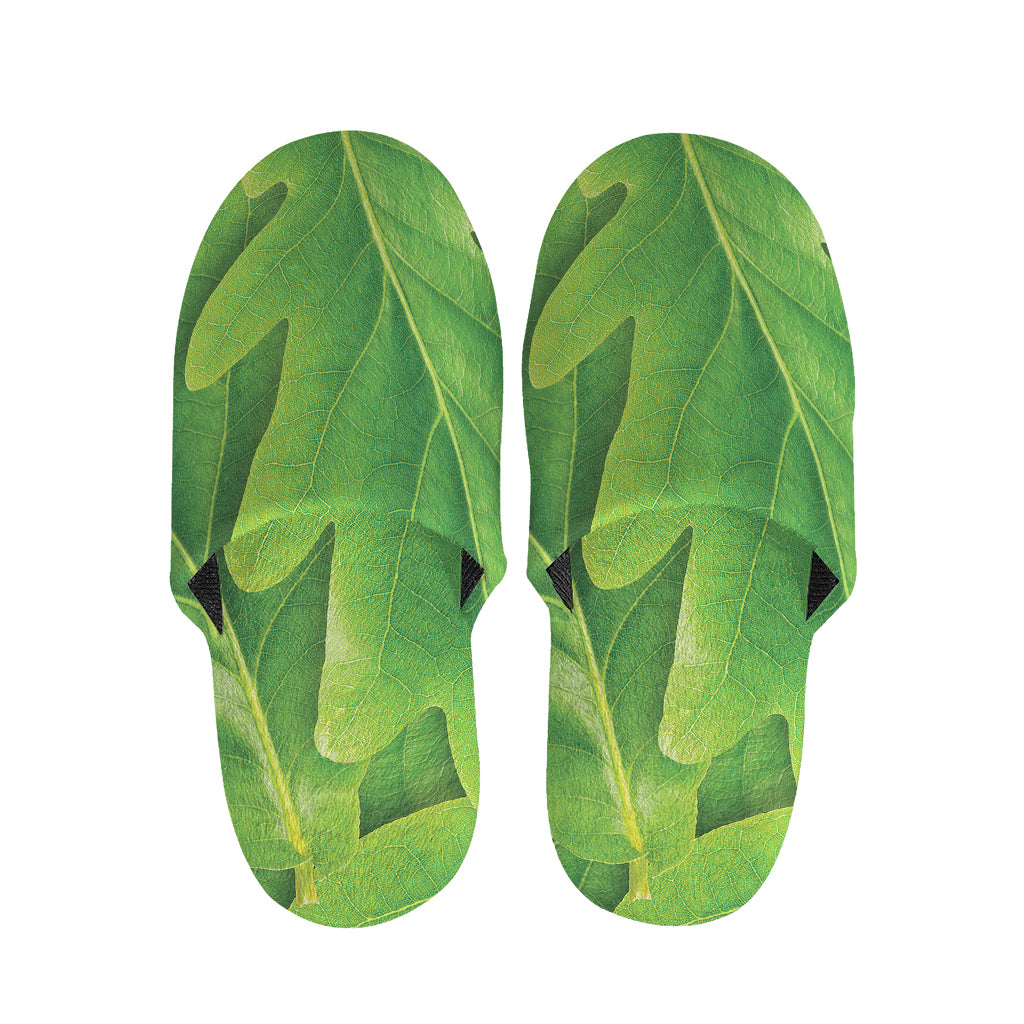 Green Oak Leaf Print Slippers