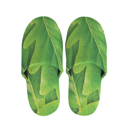 Green Oak Leaf Print Slippers