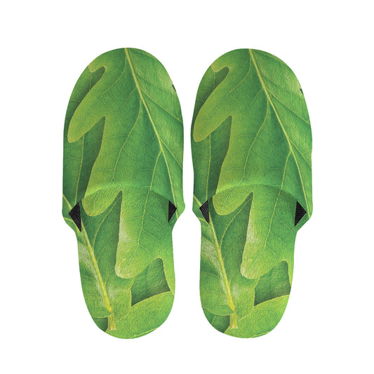 Green Oak Leaf Print Slippers