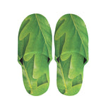 Green Oak Leaf Print Slippers