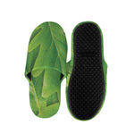 Green Oak Leaf Print Slippers