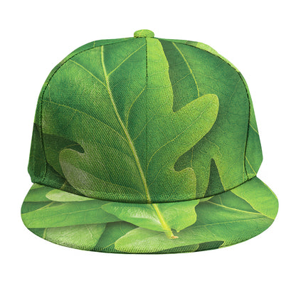 Green Oak Leaf Print Snapback Cap
