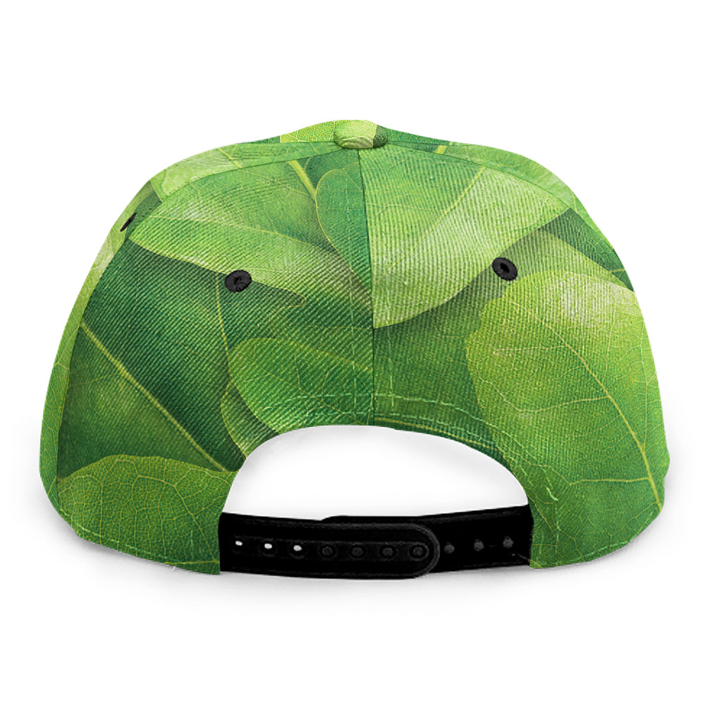 Green Oak Leaf Print Snapback Cap