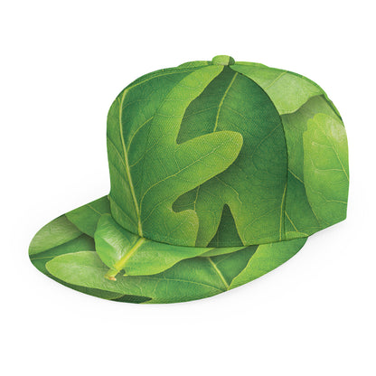 Green Oak Leaf Print Snapback Cap