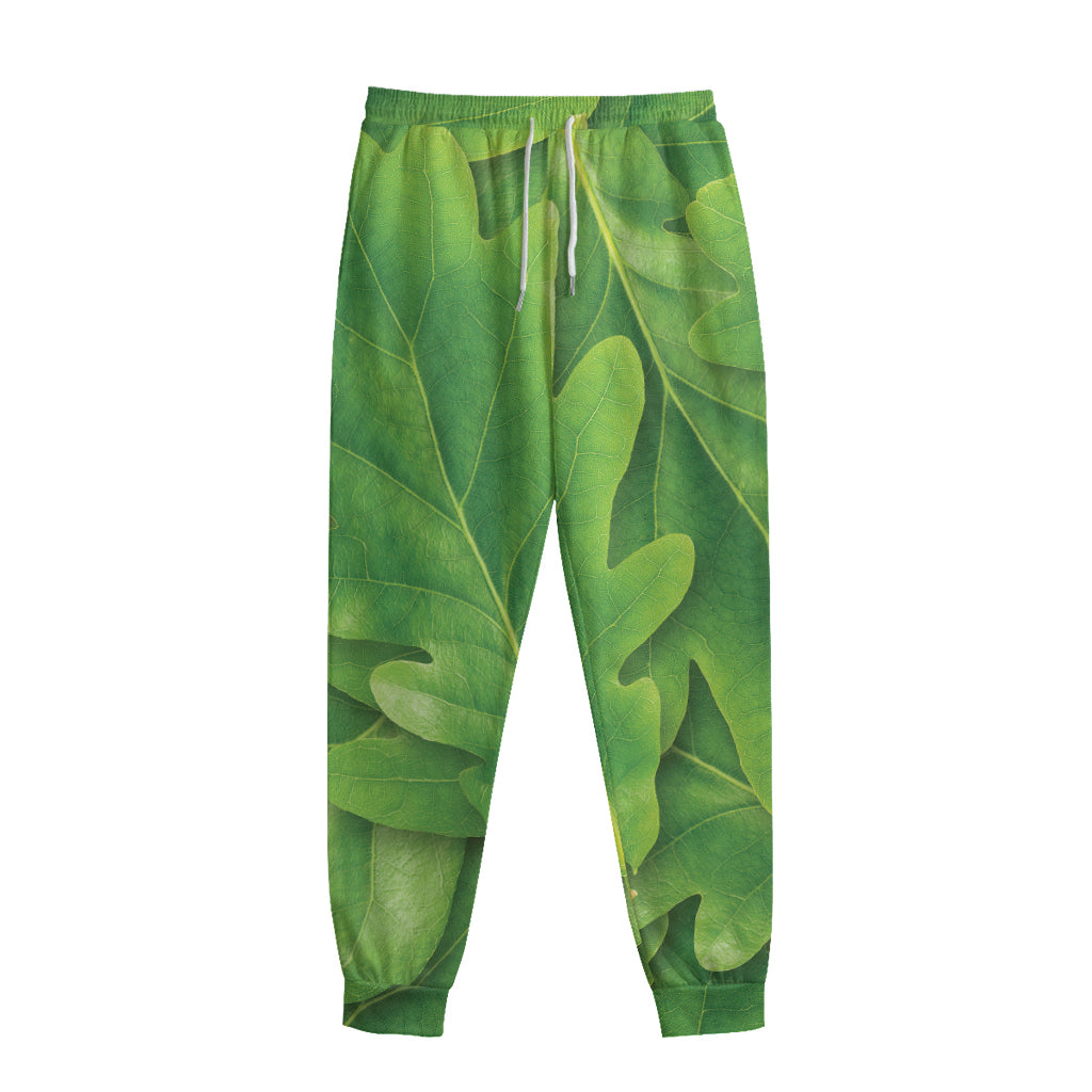 Green Oak Leaf Print Sweatpants