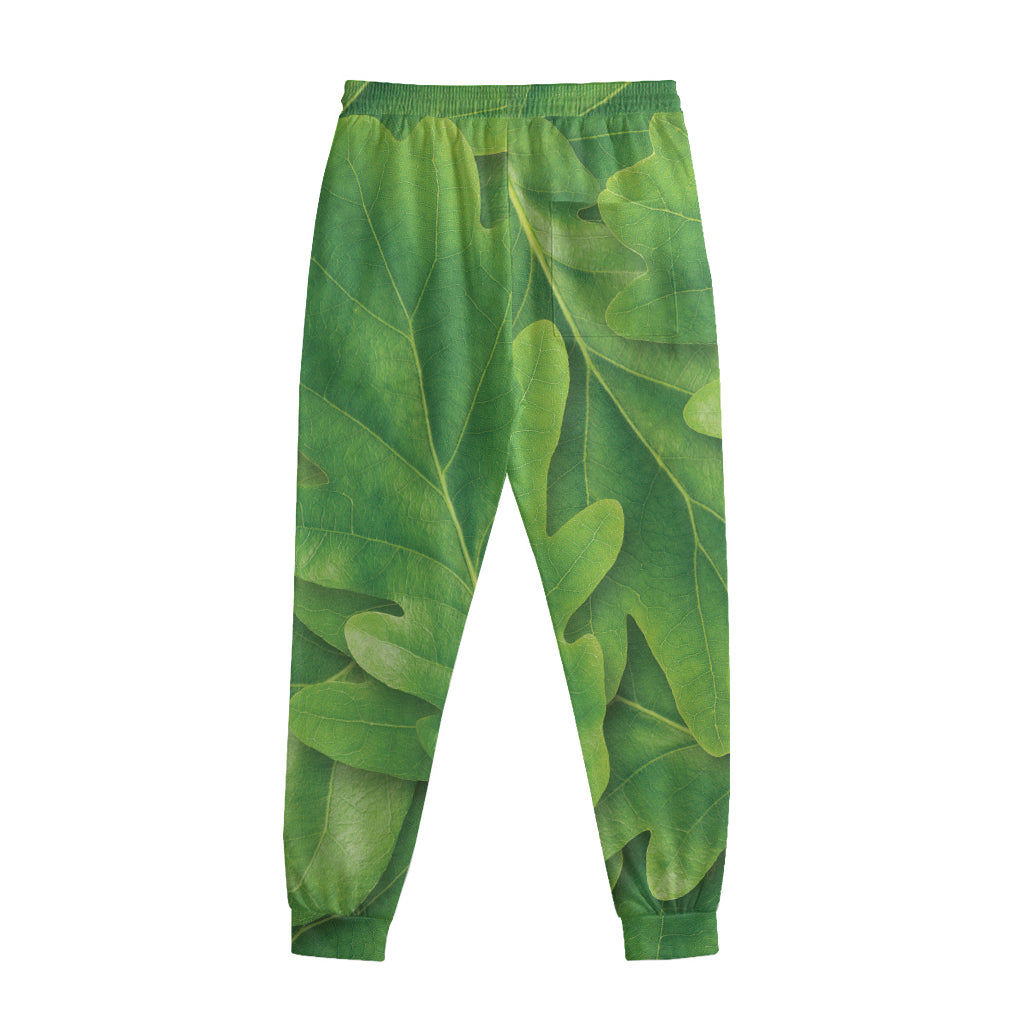 Green Oak Leaf Print Sweatpants